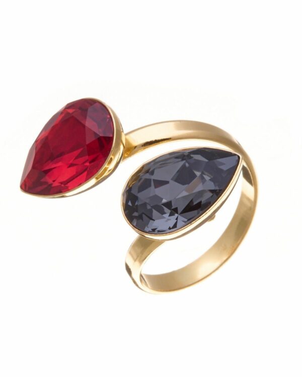 Elegant Crystal Silver Night & Scarlet Ignite Ring showcasing a blend of dark and fiery crystals